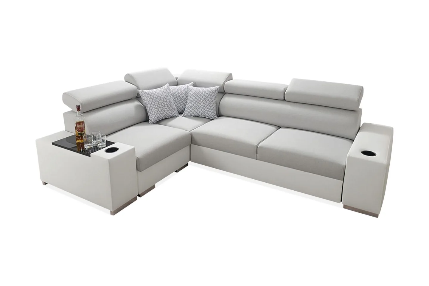 Perseo Divanbäddsoffa 282x205x95 cm LED-belysning - Beige/Grå/Vit