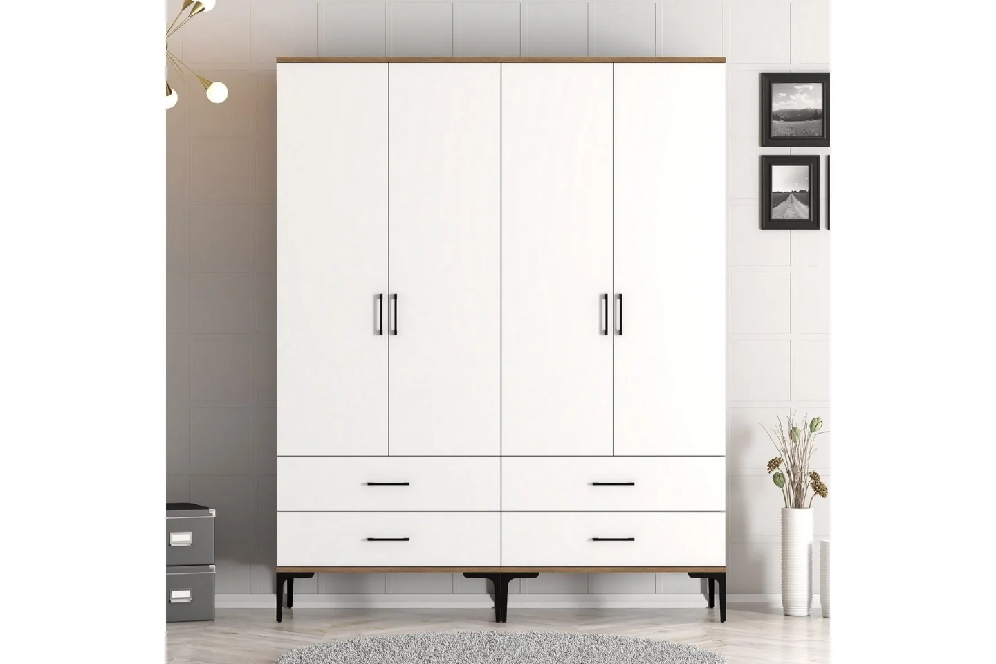 Kumsal Garderob 160 cm - Vit/Brun