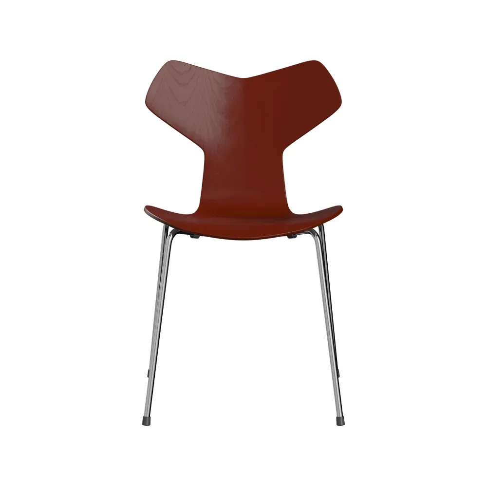 Fritz Hansen Grand Prix 3130 stol Venetian red-målad ask-kromat stålstativ