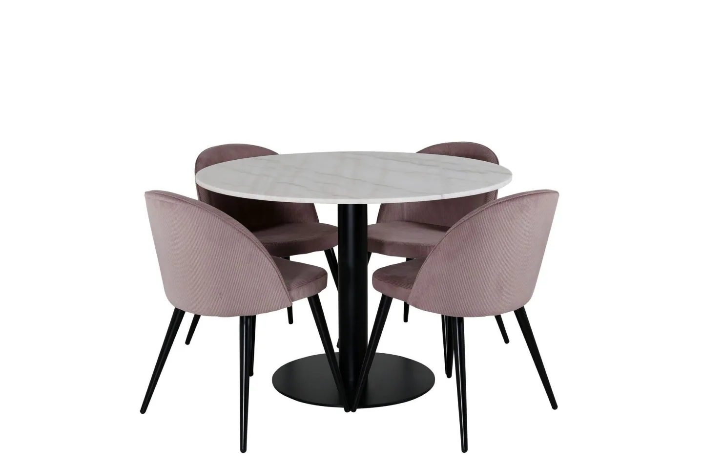 Estelle Matgrupp 106 cm Rund med 4 Velvet stolar - Svart