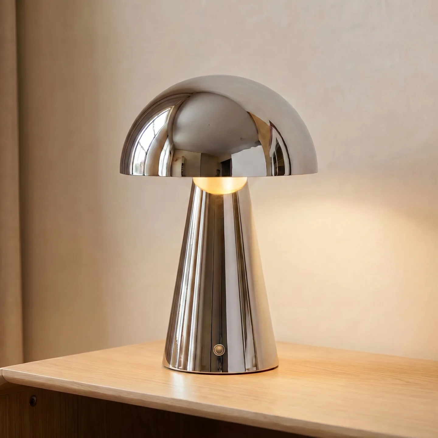 Nevijo LED-Akkutischleuchte, Ø 20 cm, USB, chrom, dimmbar - Lindby - Wohnzimmer - Modern - Metall - Einflammig