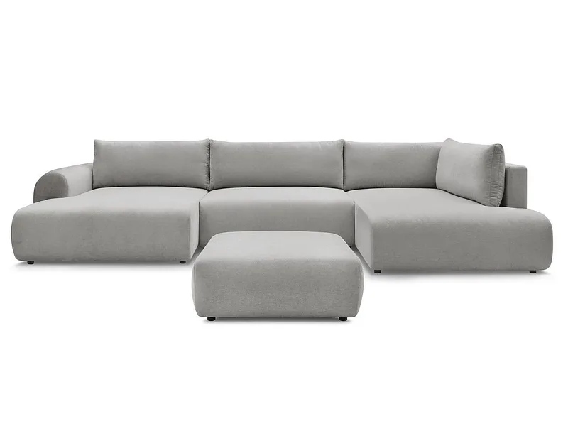 Panorama-Ecksofa mit Hocker BOBOCHIC LUCIEN Stoff hellgrau