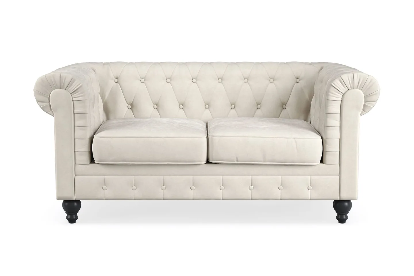 Chesterfield Lyx 2-sits Sammetssoffa - Liten djup soffa - Beige Sammet