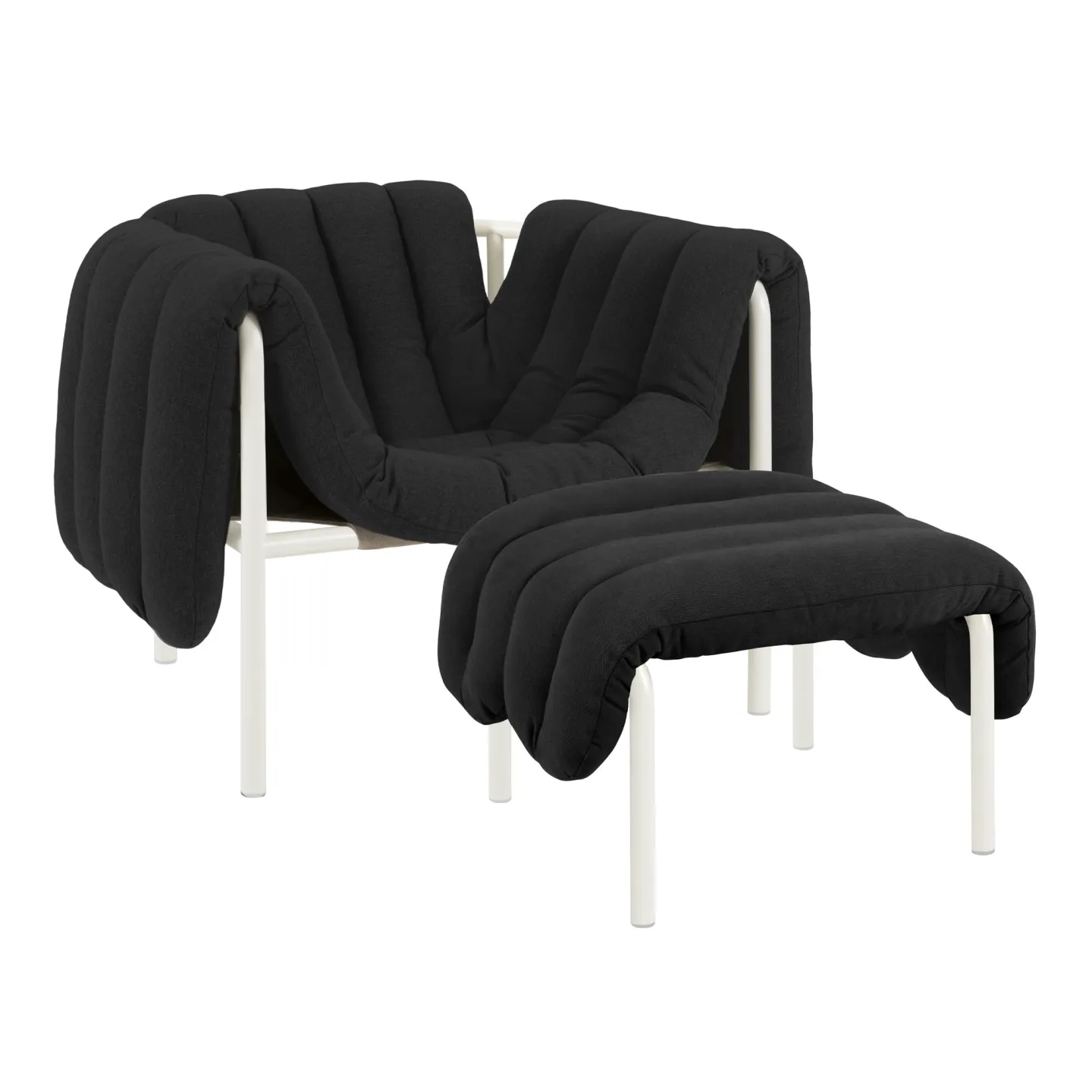 HEM - Puffy Lounge Chair + Ottoman - Anthracite/Cream - Fåtöljer - Faye Toogood - Beige,Grå - Bomull/Naturmaterial/Metall/Skum/Plast