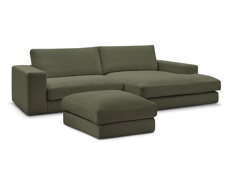 Ecksofa mit Hocker BOBOCHIC LEONARD Cord-Stoff hellgrün