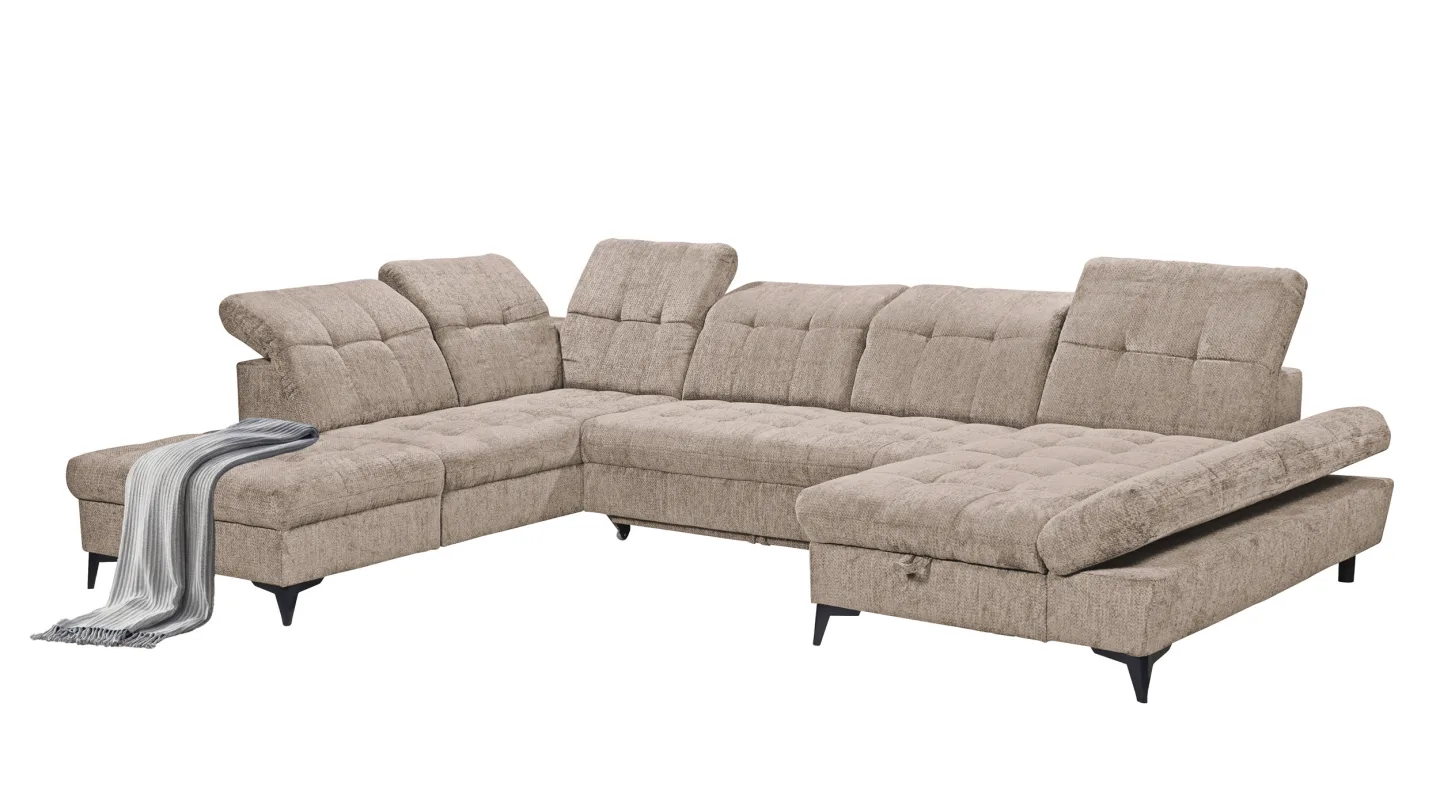 Wohnlandschaft Schlaffunktion Bettkasten Beige-Kaschmir - MERCY