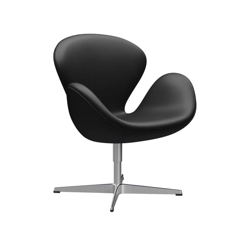 Fritz Hansen Svanen 3320 fåtölj läder aura svart-satinborstat stål