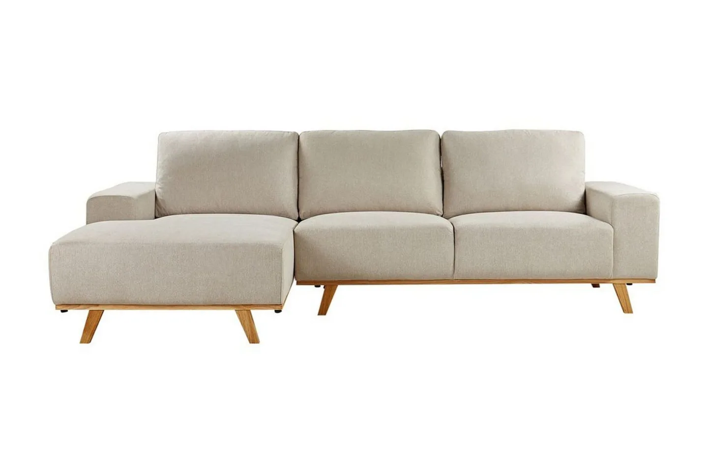 Gaines Hörnsoffa 3-sits - Beige/Ljust trä