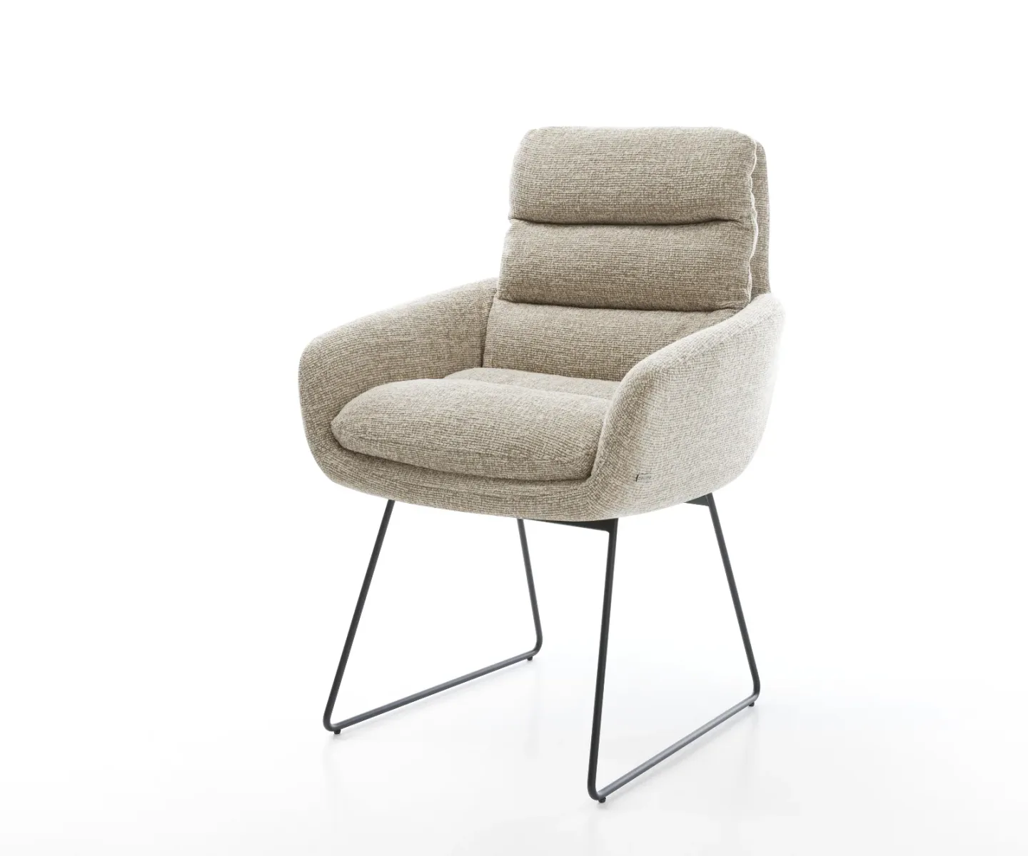 Esszimmerstuhl Abelia-Flex mit Armlehnen Webstoff Soft Beige Kufengestell Schwarz