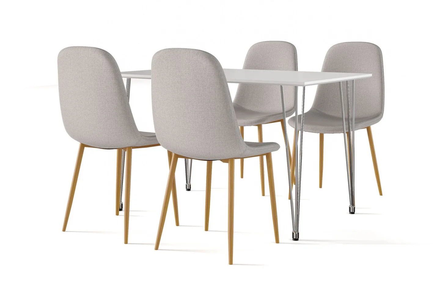 Kronblom Matbord 120 cm + 4 st Nibe stol grå med ek ben - Vit/Grå