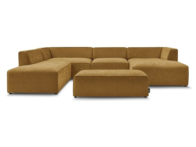 Panorama-Ecksofa mit Hocker BOBOCHIC MEGEVE Stoff mit Textur gelb