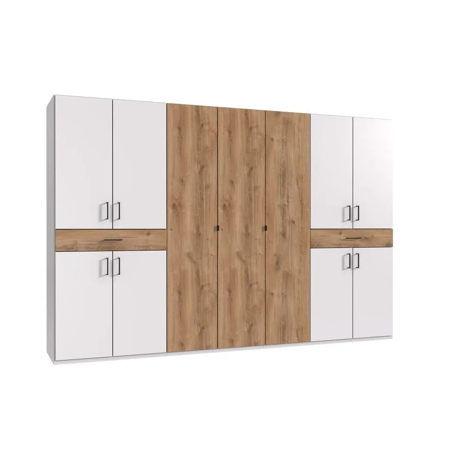 Kleiderschrank Tiby Plankeneiche/weiss Holzwerkstoff B 313 cm