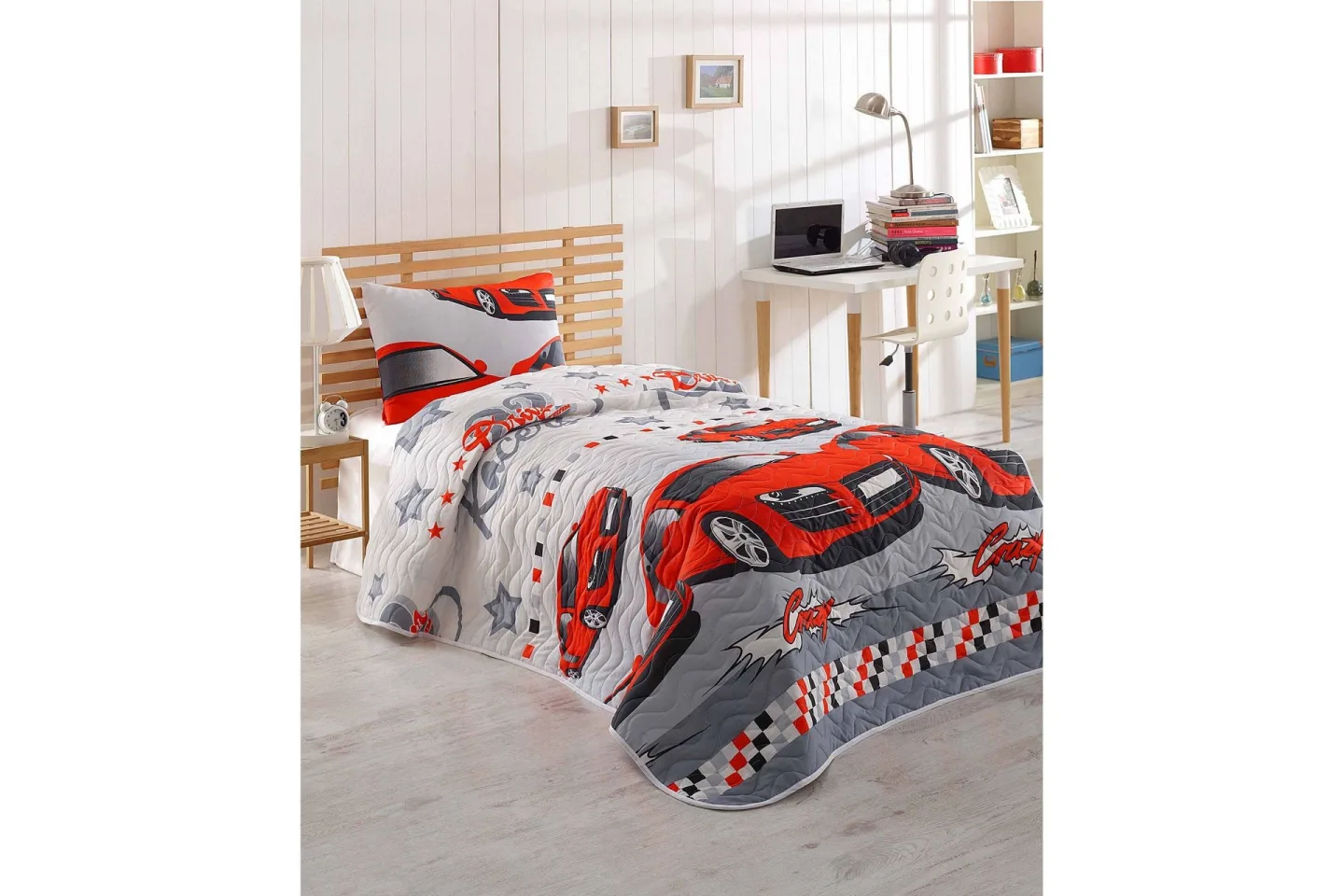 Eponj Home Överkast Enkelt 160x220+Kuddfodral Quiltat - Röd/Grå/Vit