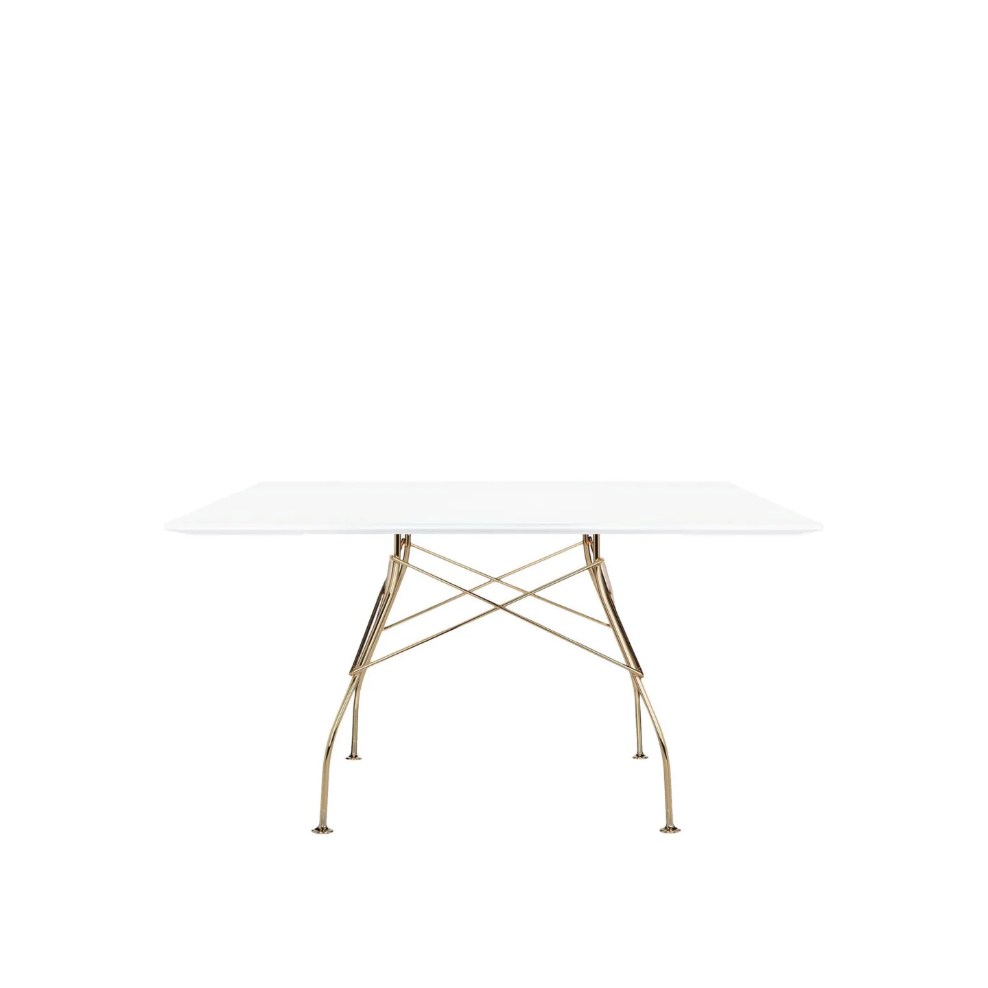 Kartell - Glossy Square Table 4567 130x130, Gold, White Polyester - Matbord - Antonio Citterio - Vit - Naturmaterial/Metall