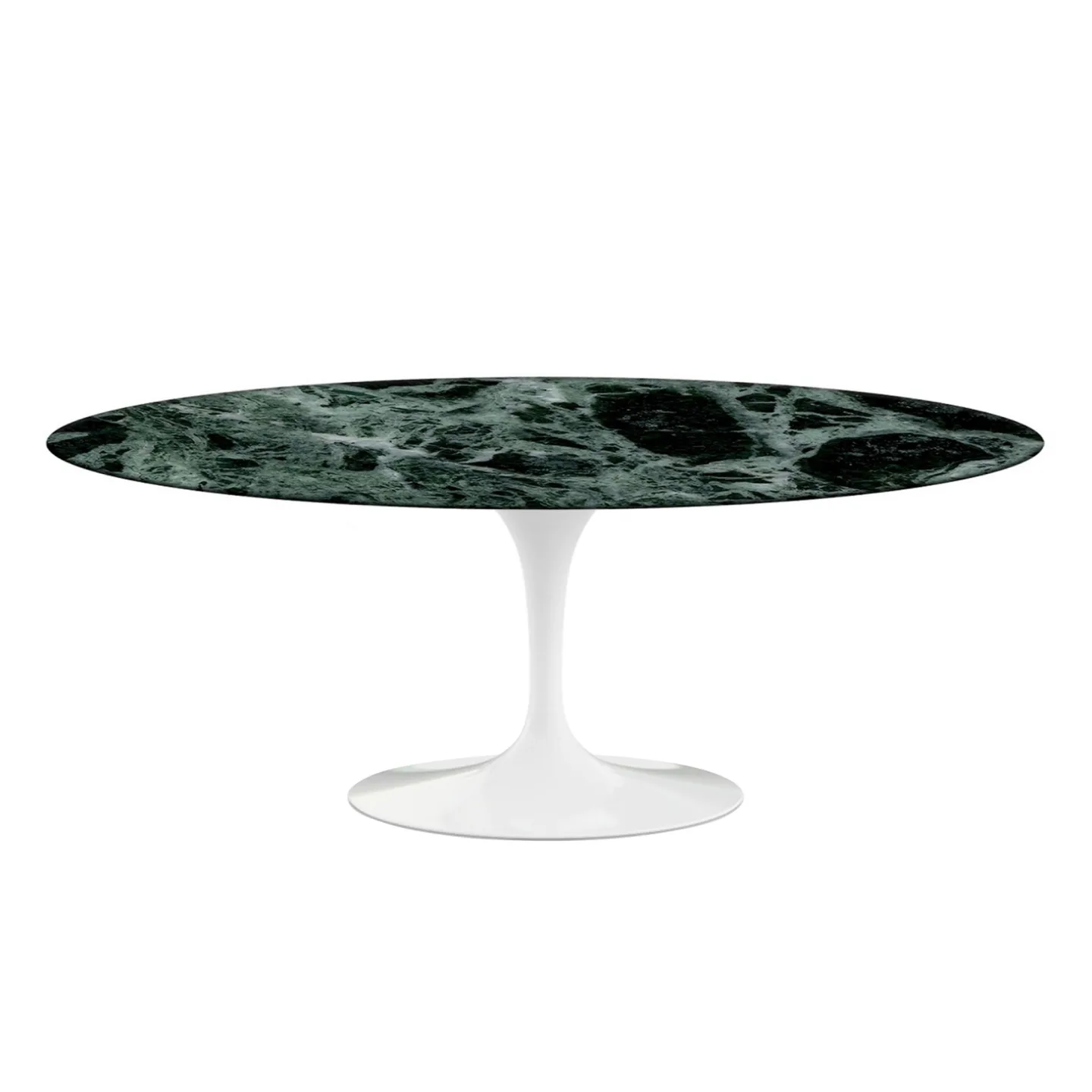 Knoll - Saarinen Oval Table - Matbord, 198 x 121 cm, Vitt underrede, skiva i glansig grön Alpi marmor - Matbord - Eero Saarinen - Grön - Metall/Sten