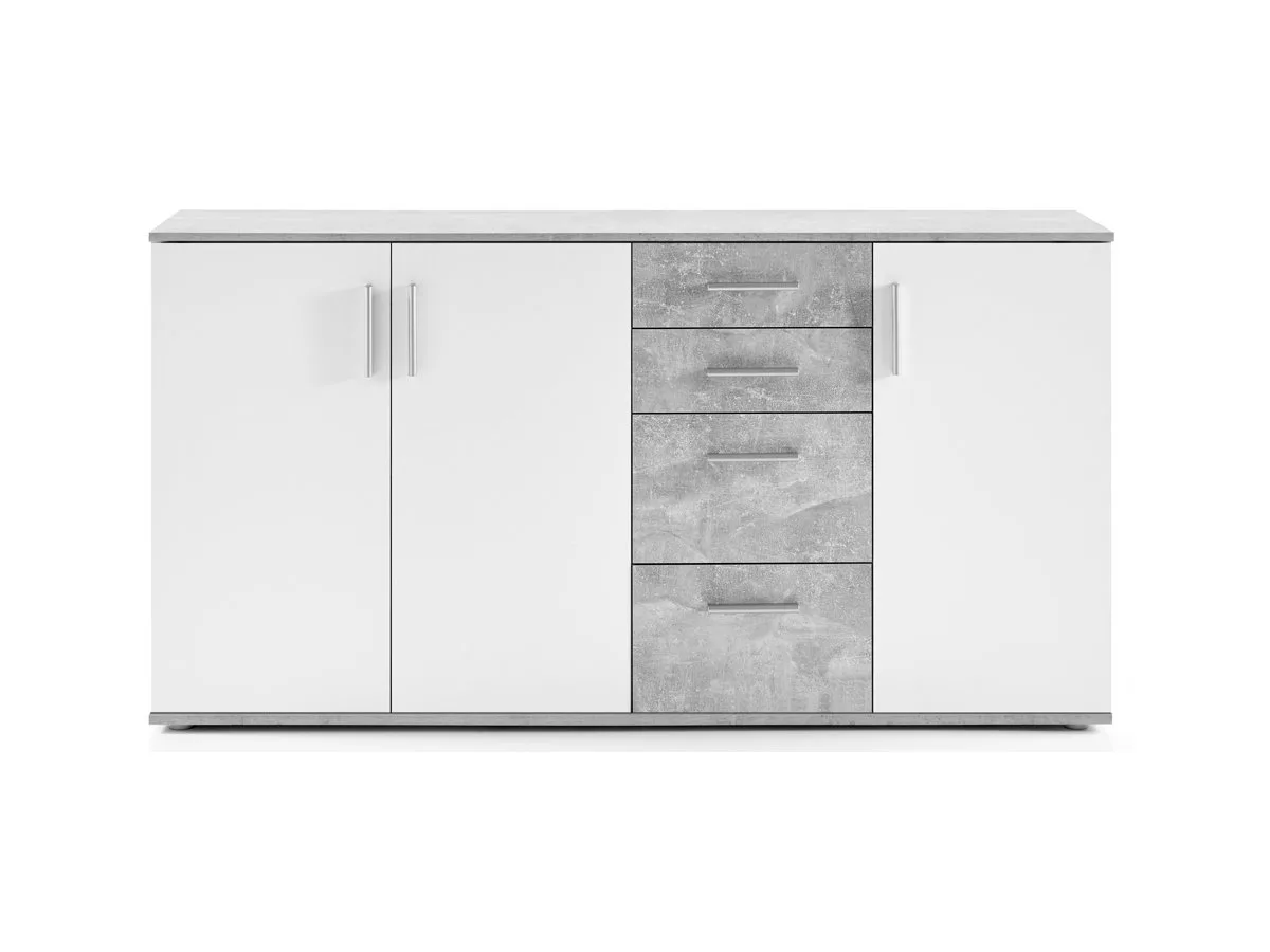Kommode 3-türig Betonoptik - weiß 160 cm - BOBBY