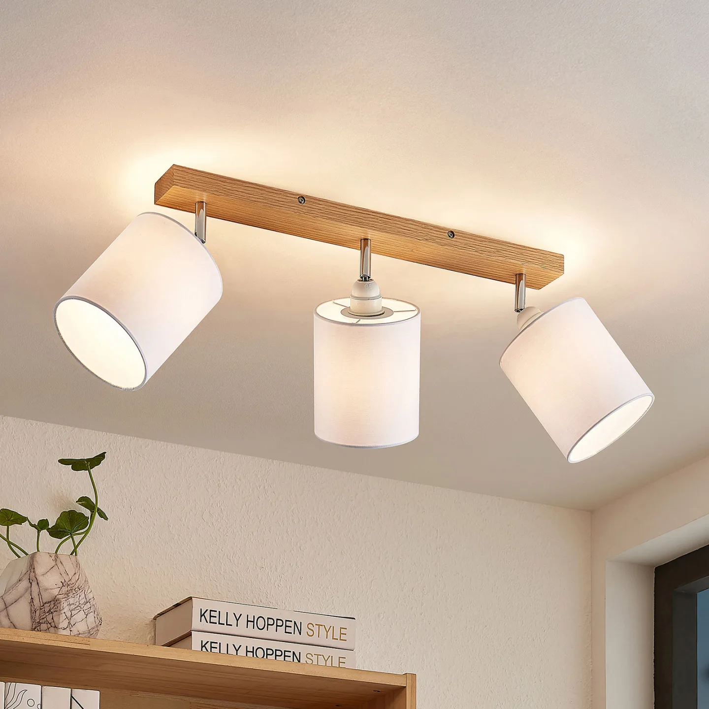 Lindby downlight Imarin, 56 cm, 3 lyskilder, hvit, tre Imarin - Stue - Skandinavisk - Med flere lyskilder