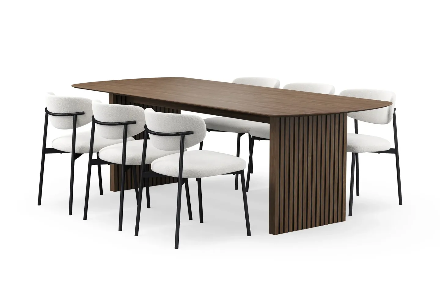Richeto Matbord 240 cm med 6 Lucy Matstolar - Rökt ek / Vit Bouclé