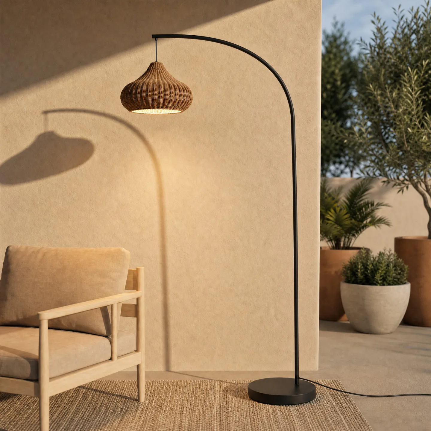 Taniola udendørs gulvlampe, beige, rattan, 195 cm - Lucande - Terrasse - Rustik - Træ - Med én lyskilde