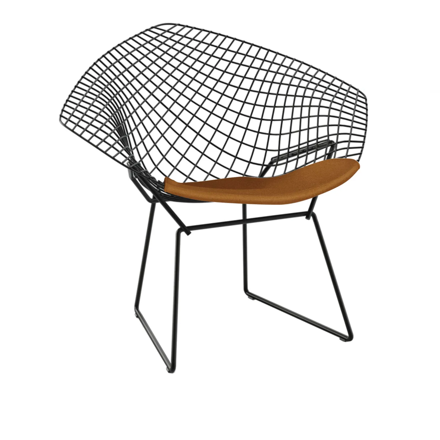 Knoll - Bertoia Diamond Chair, underrede i Svart Rilsan, Läder: Kat. W - Velluto Pelle - VP280 - Fåtöljer - Harry Bertoia - Svart - Metall