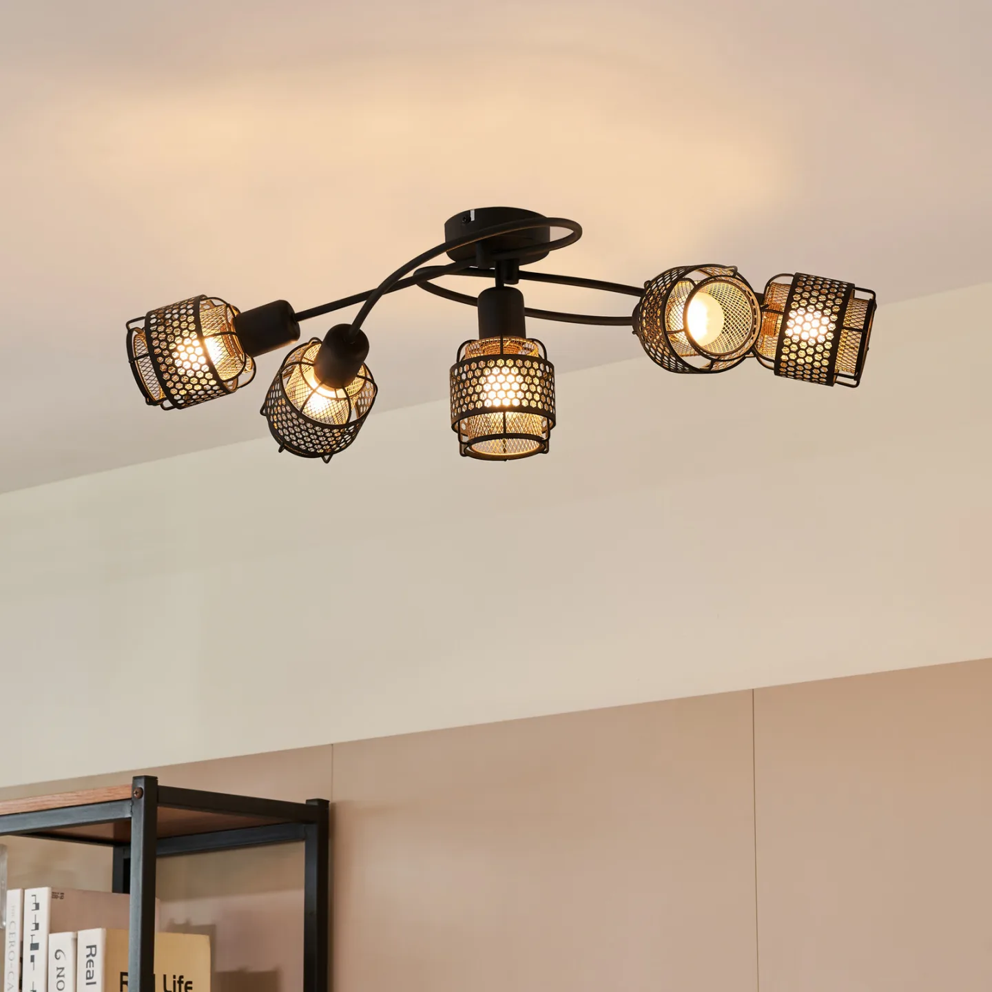 Eudoria 5 Round Deckenleuchte Black/Gold - Lindby - Wohnzimmer - Modern - Metall - Mehrflammig