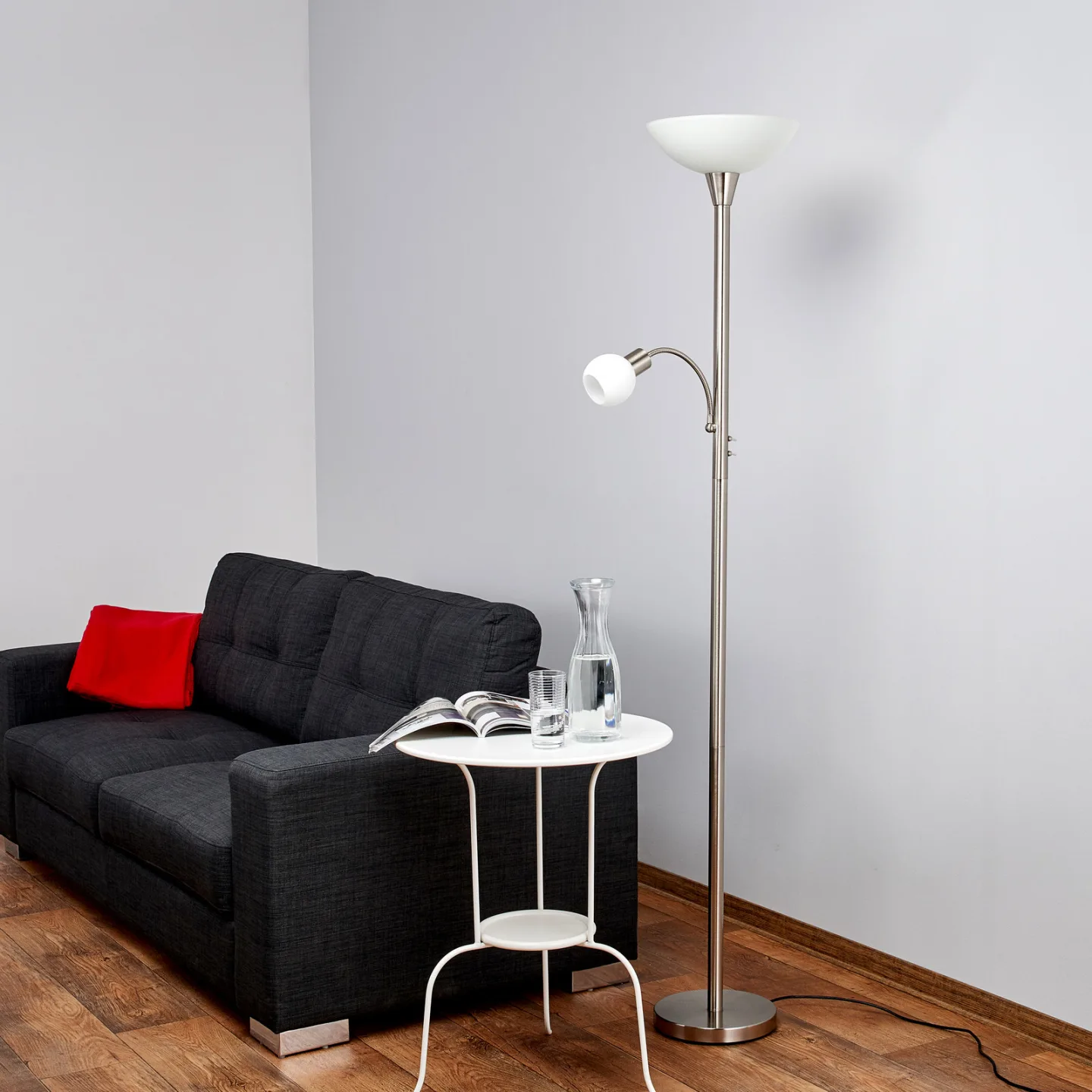Elaina Stehleuchte Nickel/White - Lindby - Wohnzimmer - Modern - Metall - Mehrflammig