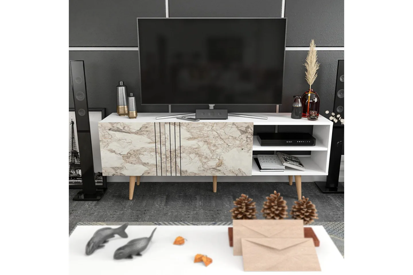 Andifli Tv-bänk 160x38,6 cm - Vit