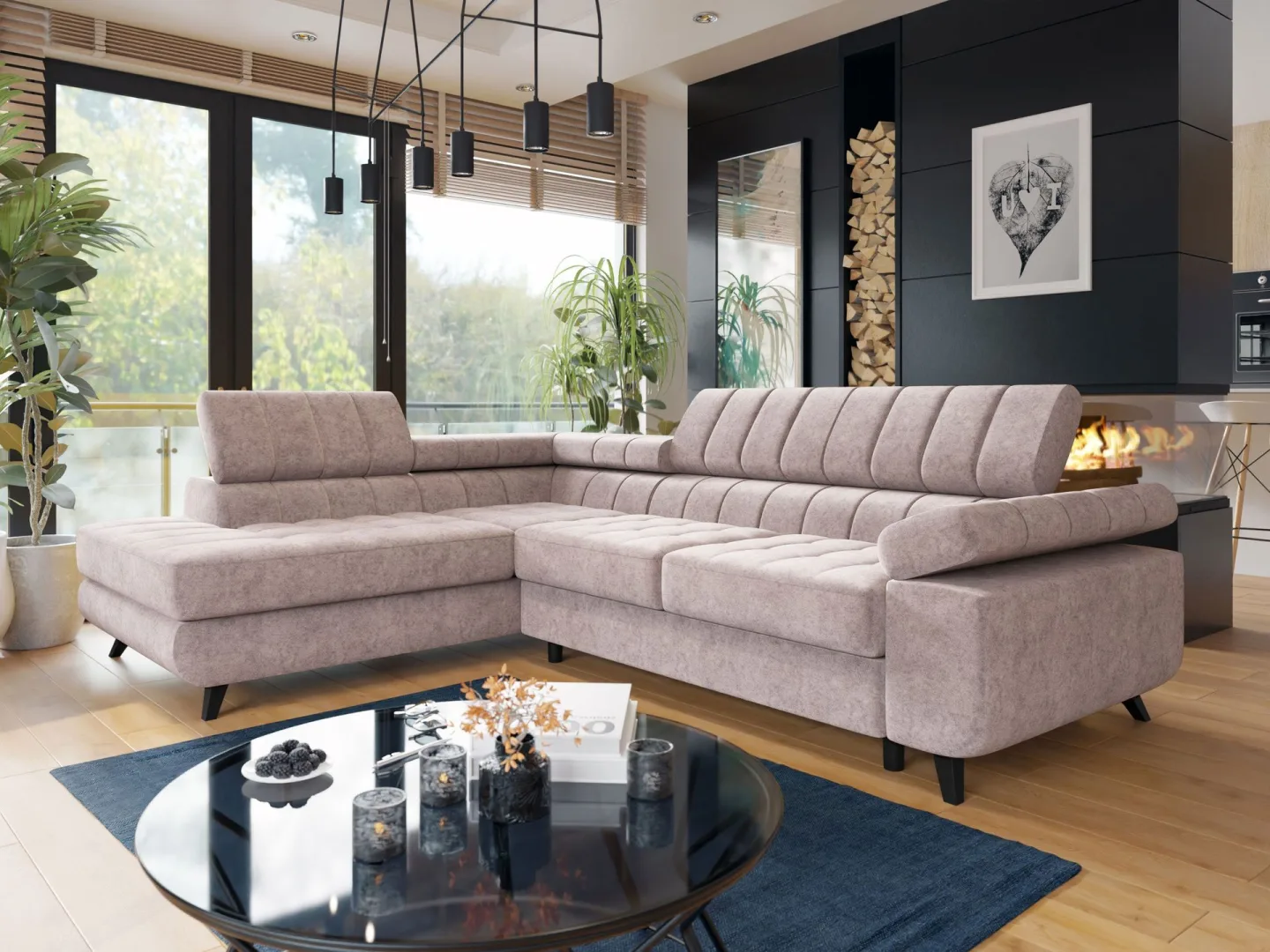 Amshyttan Bäddsoffa med Schäslong 4-sits - Rosa