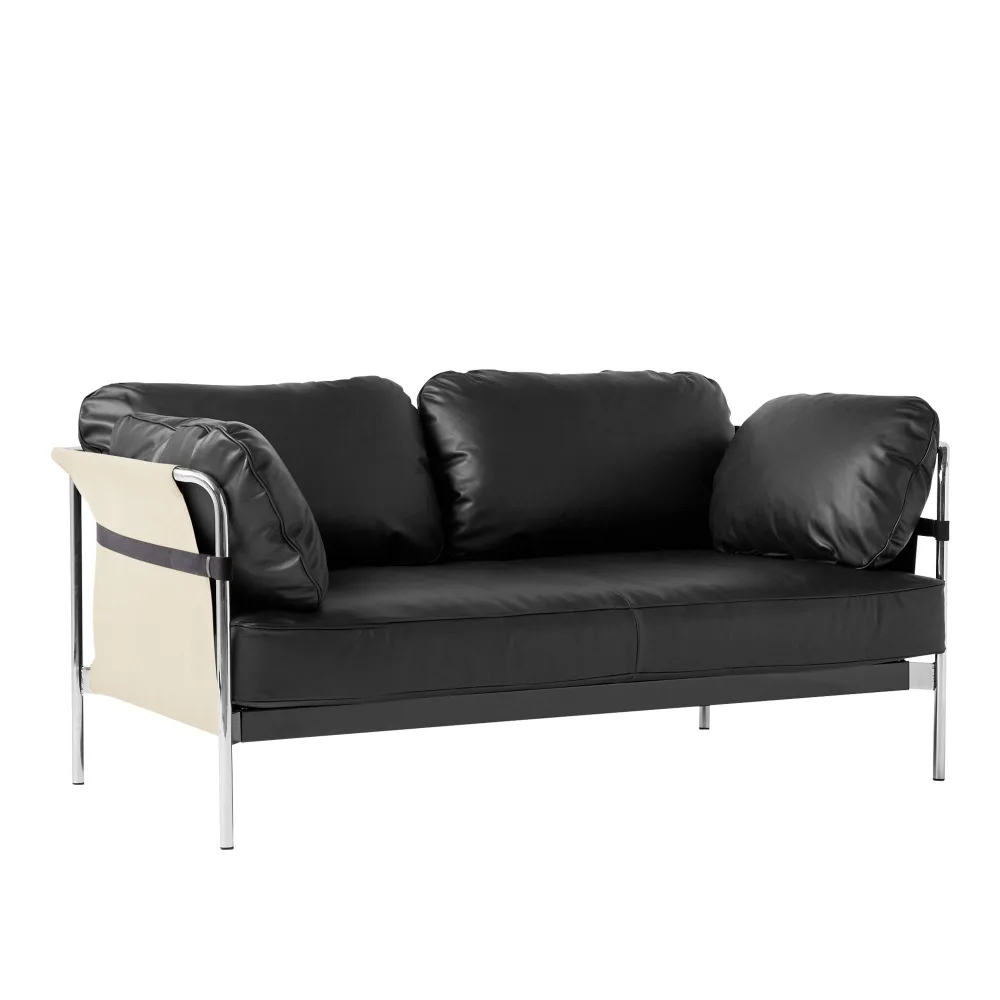 HAY - Can 2 Seater - Chrome Base - Natural Canvas - Cat.6 - Sense Black - Soffor - Ronan & Erwan Bouroullec - Svart