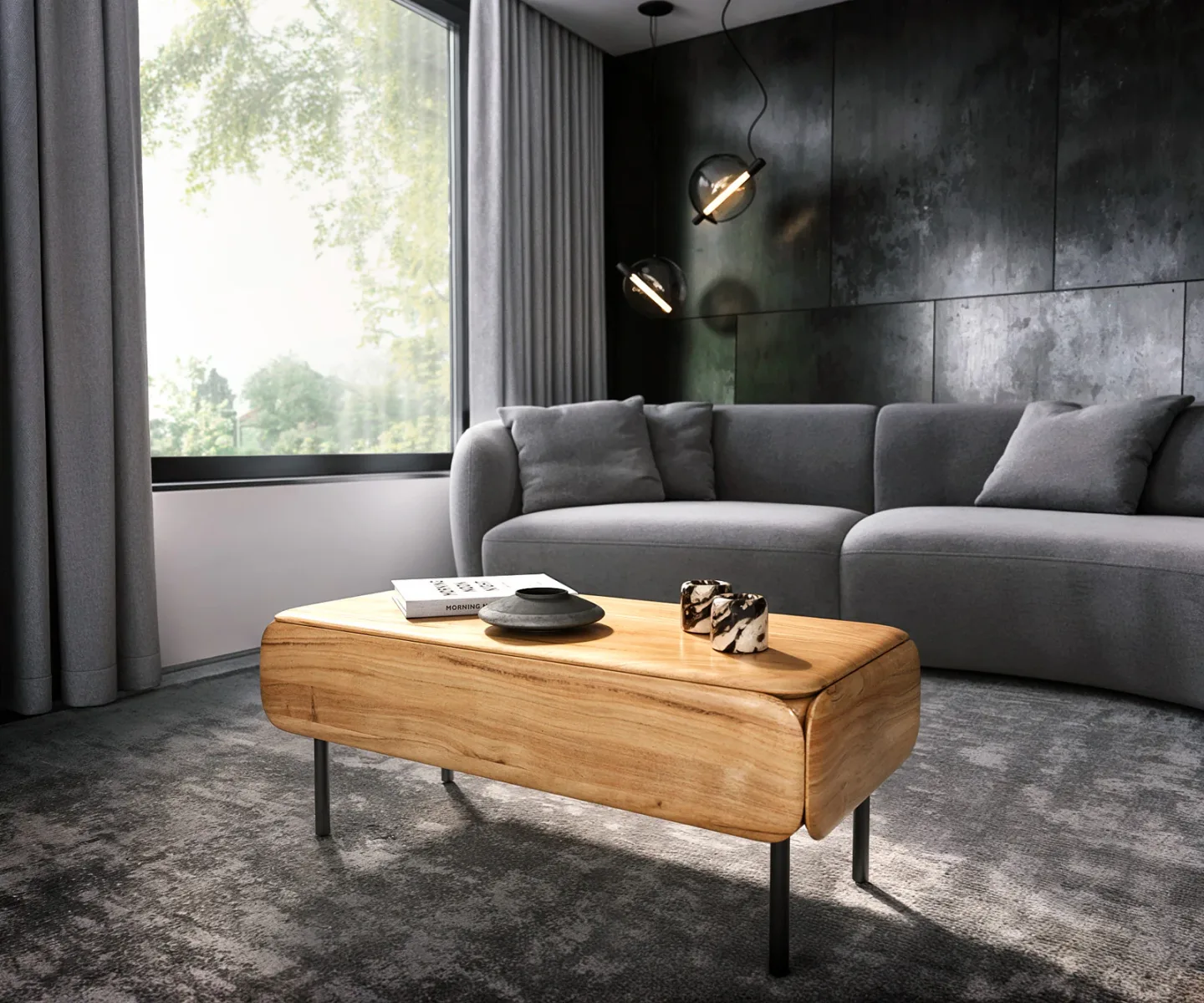 Couchtisch Shavani 100x50 cm Akazie Natur 1 Schublade Metall Schwarz