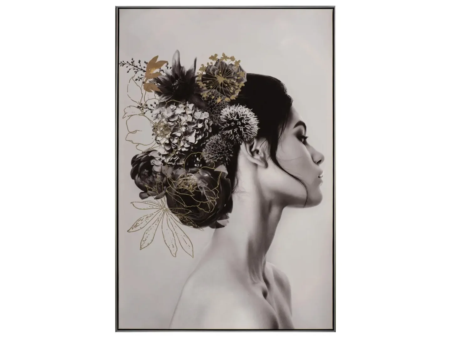 image LAND Bild mit Rahmen Dame mit Schwarzem Haar und Blumen | Schubiger Möbel