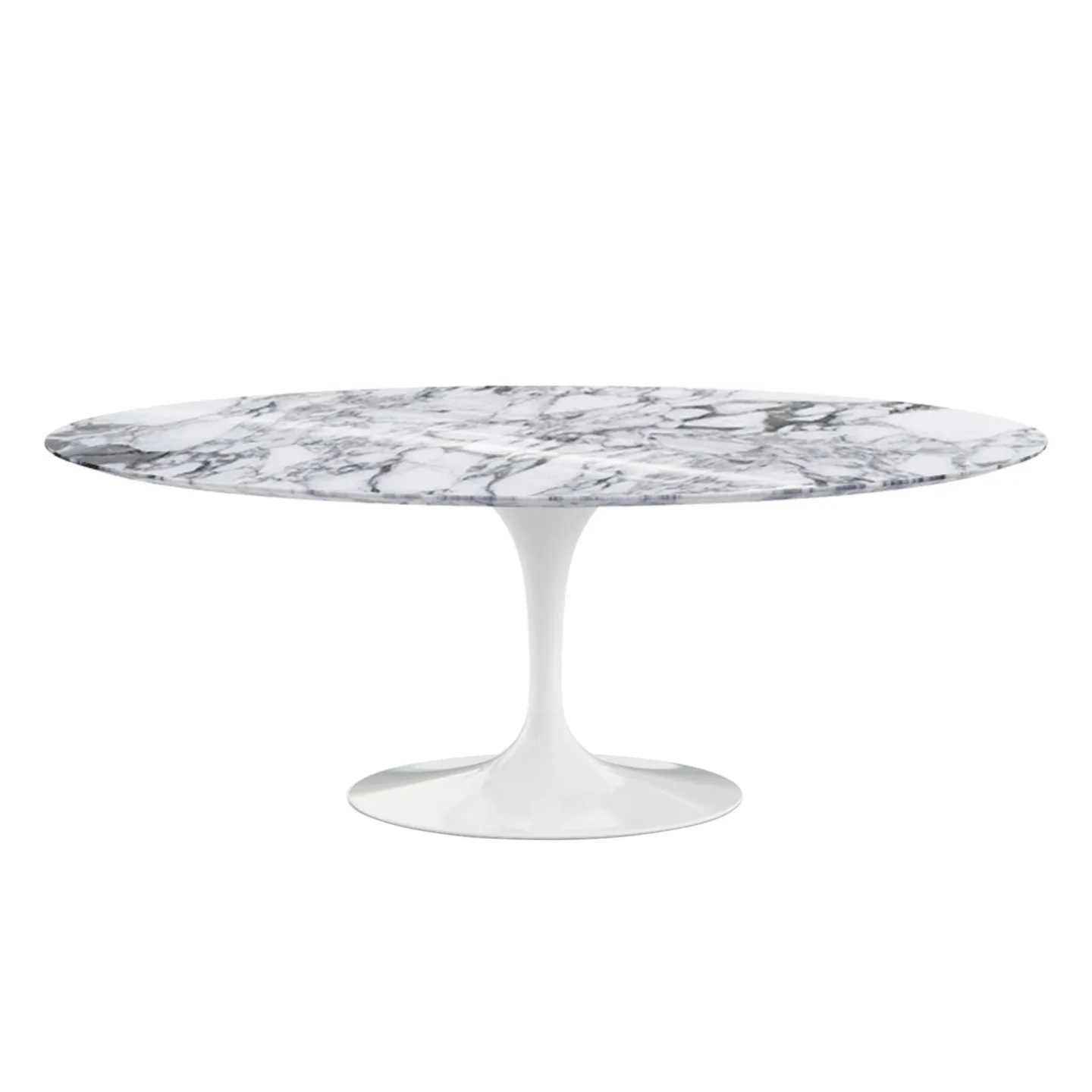 Knoll - Saarinen Oval Table - Matbord, 198 x 121 cm, Vitt underrede, skiva i matt vit Arabescato marmor - Matbord - Eero Saarinen - Vit - Metall/Sten