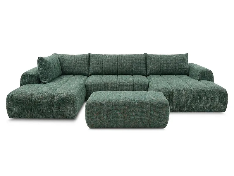 Panorama-Ecksofa mit Hocker BOBOCHIC NESTY Stoff chiniert dunkelgrün