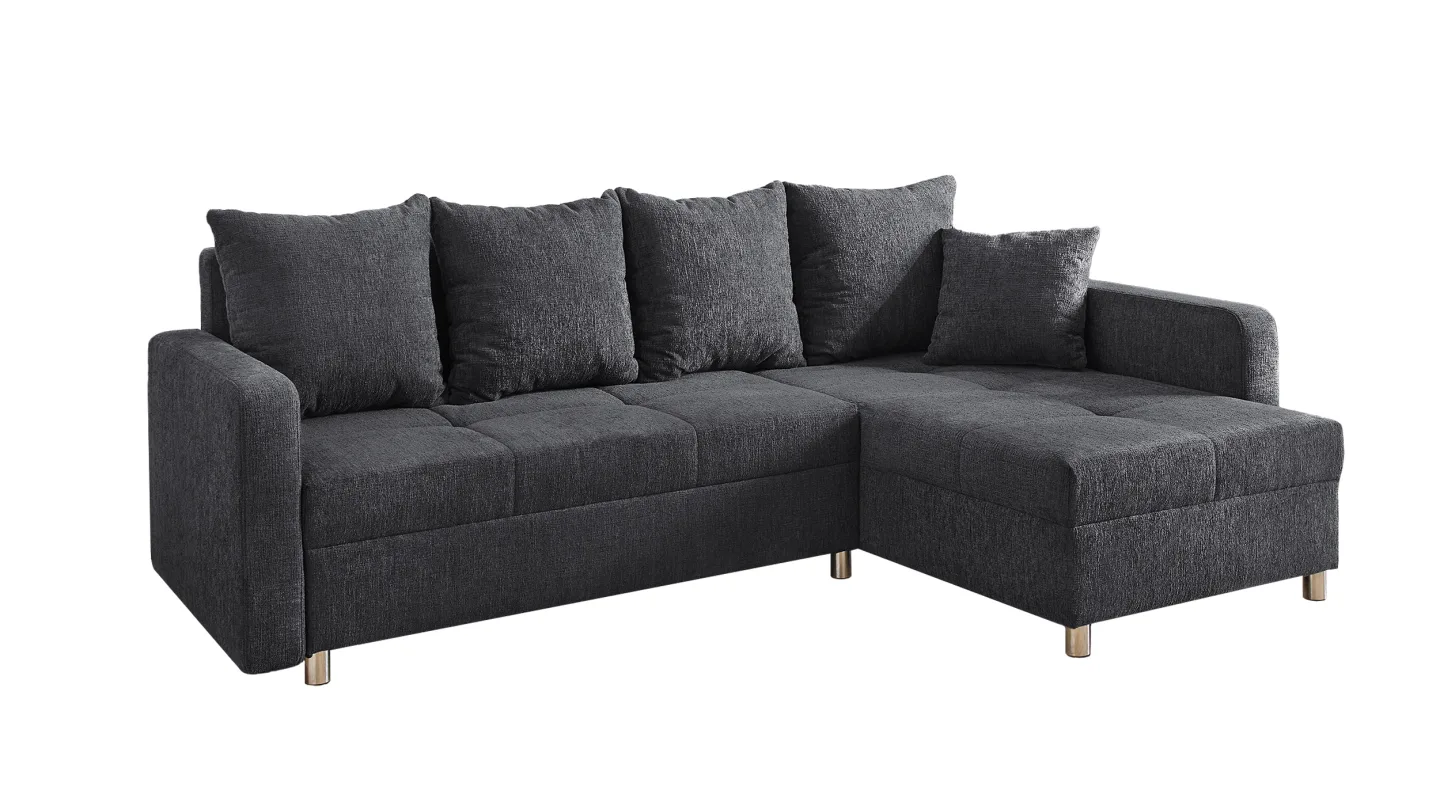Ecksofa mit Schlaffunktion anthrazit 228 cm Bettkasten - KAPPELN