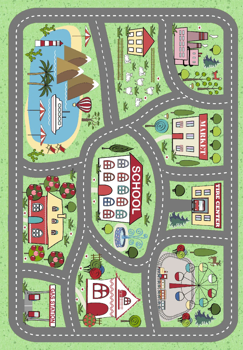 Barneteppe - City Town (multi) (Størrelse: 120 x 170 cm)