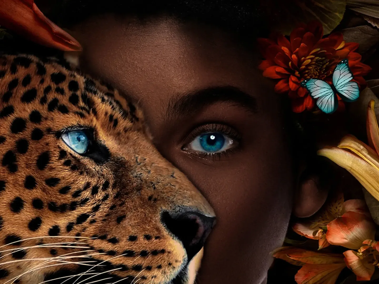 image LAND Digitaldruck auf Glas Mysteriöse Blaue Augen Einer Frau und Leopard Blau | Schubiger Möbel