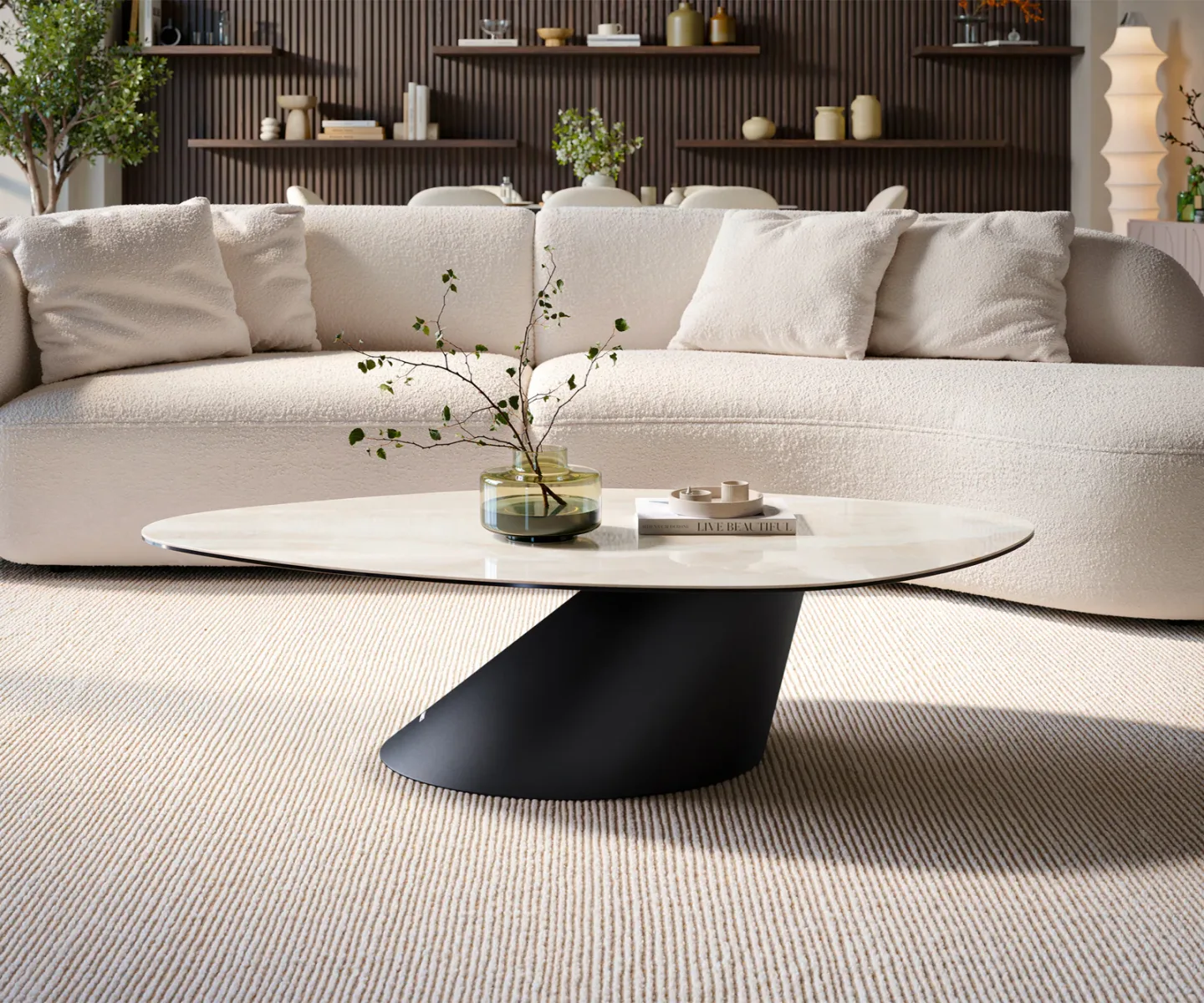 Couchtisch Edge Organisch 140x76 cm Keramik Onyx Champagne Conis Metall Schwarz