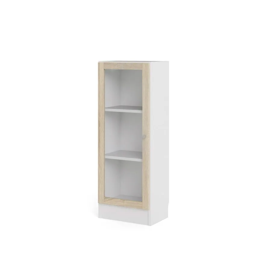 Base Regal 1 Glastür weiss, Eiche Struktur Dekor.