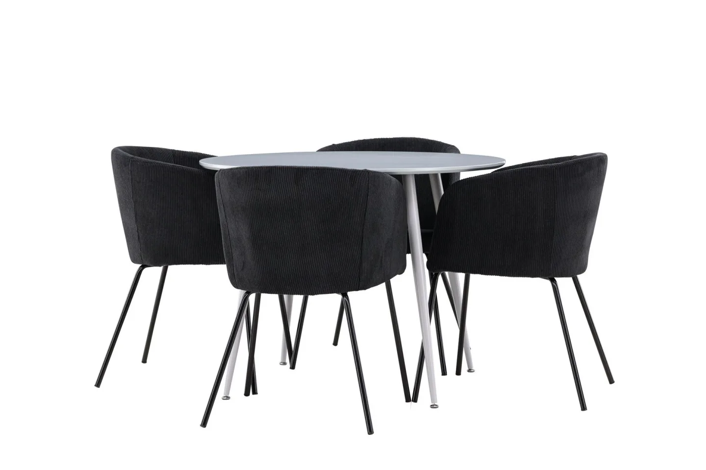 Plaza Matgrupp 100 cm Rund med 4 Berit stolar - Grå/Svart