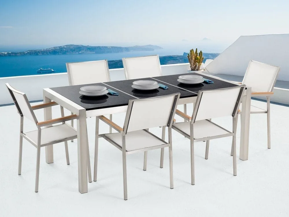 Bacoli Matgrupp Utomhus 180 cm + 6 Utestolar - Svart
