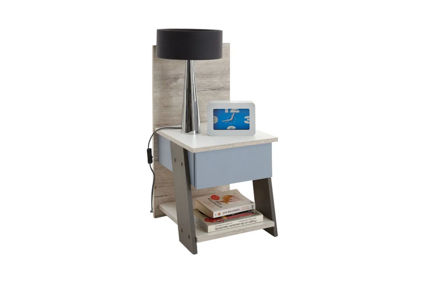 Hawley Sängbord 34 cm med Förvaring Lådor + Panel - Vit/Beige/Grå/Blå
