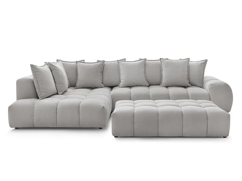 Ecksofa mit Hocker BOBOCHIC EVEREST Stoff mit Textur hellgrau