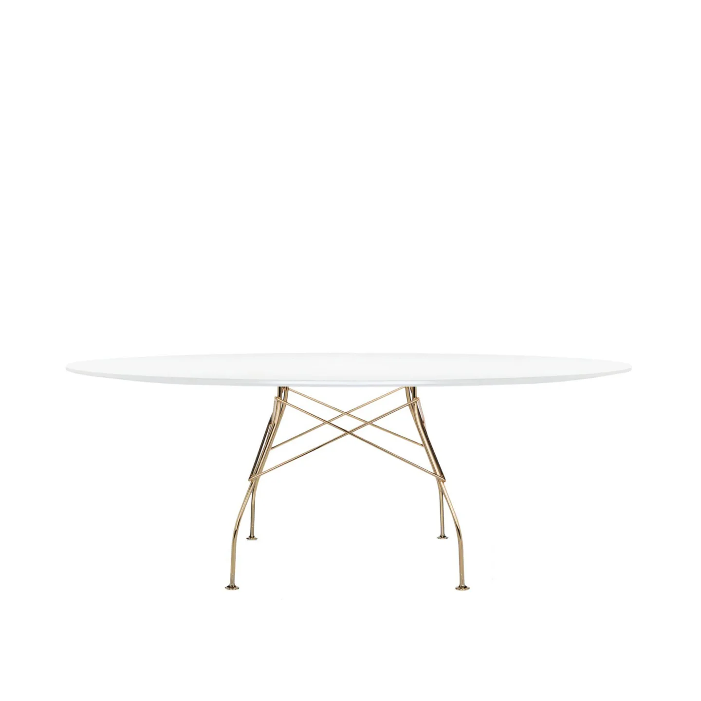 Kartell - Glossy Oval Table 4569 194x120, Gold, White Polyester - Matbord - Antonio Citterio - Vit - Naturmaterial/Metall