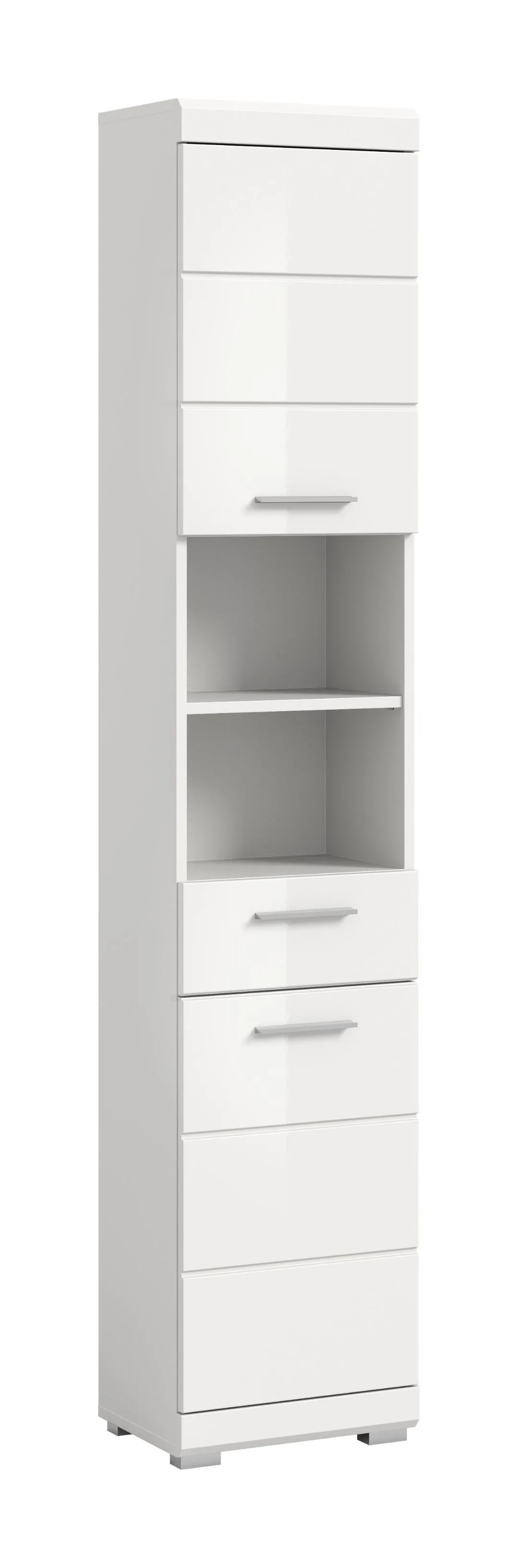Scout Hochschrank Bad 2 Türen, 1 Schublade, 2 Regale Weiß hochglanz, weiß.