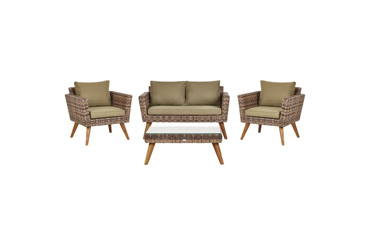 Loungegrupp med bord Vittoria Naturligt/grönt/ljust trä, 4-Sits - Naturligt/grönt/ljust trä, 4-Sits