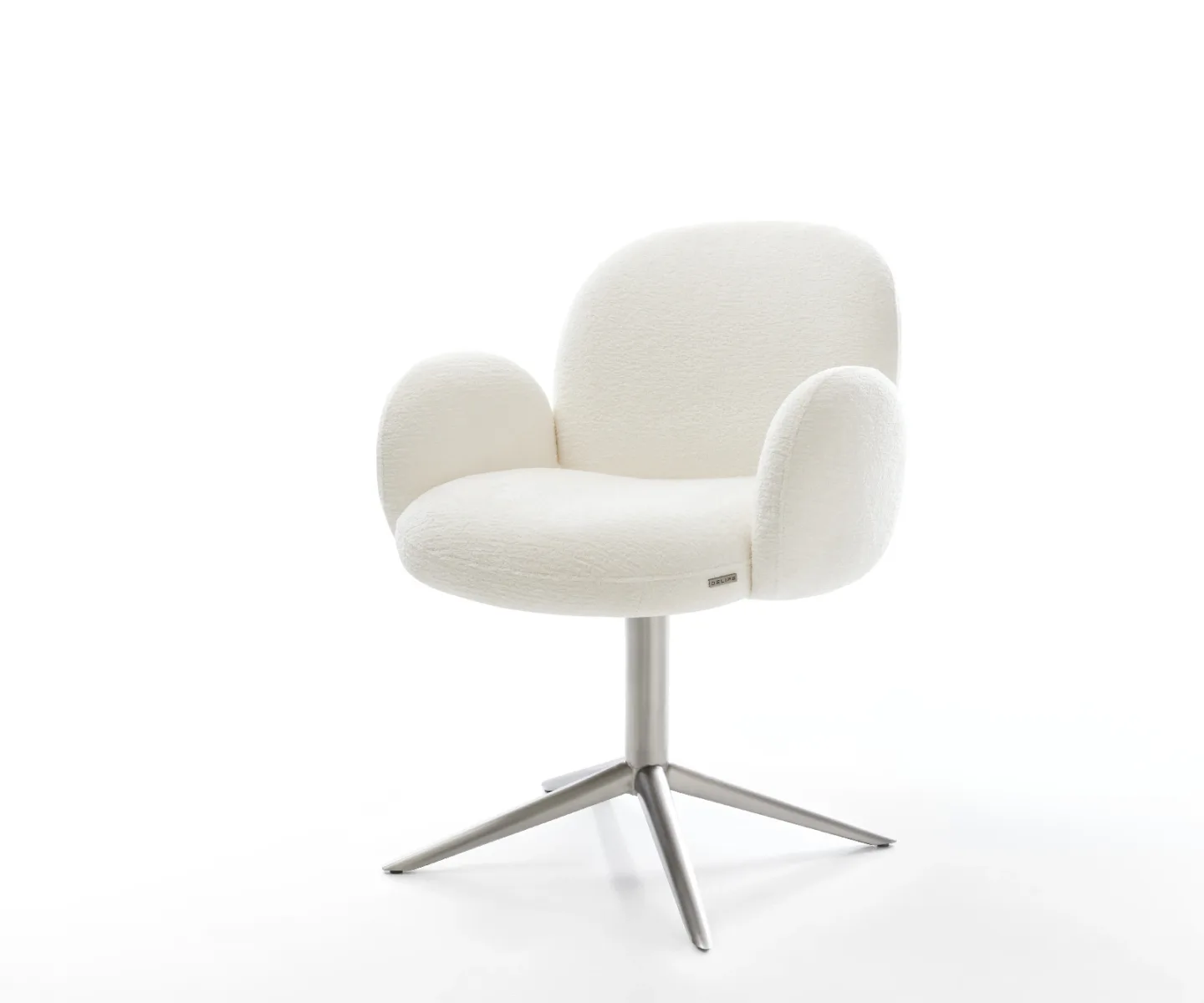 Drehstuhl Nube-Flex mit Armlehnen Bouclé Soft Beige Fußkreuz Edelstahl 360° drehbar Wippfunktion Taschenfederkern
