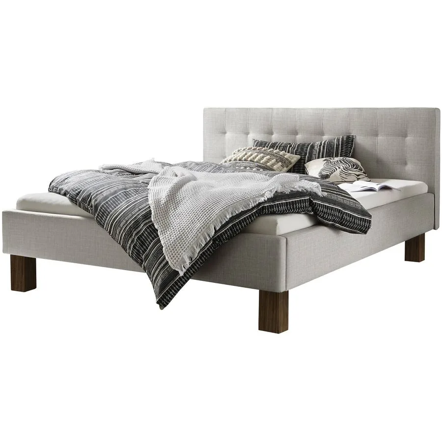 Hasena Bett Dream Pronto Grau / Braun Stoff, Nussbaum Massivholz 180 x 200 cm