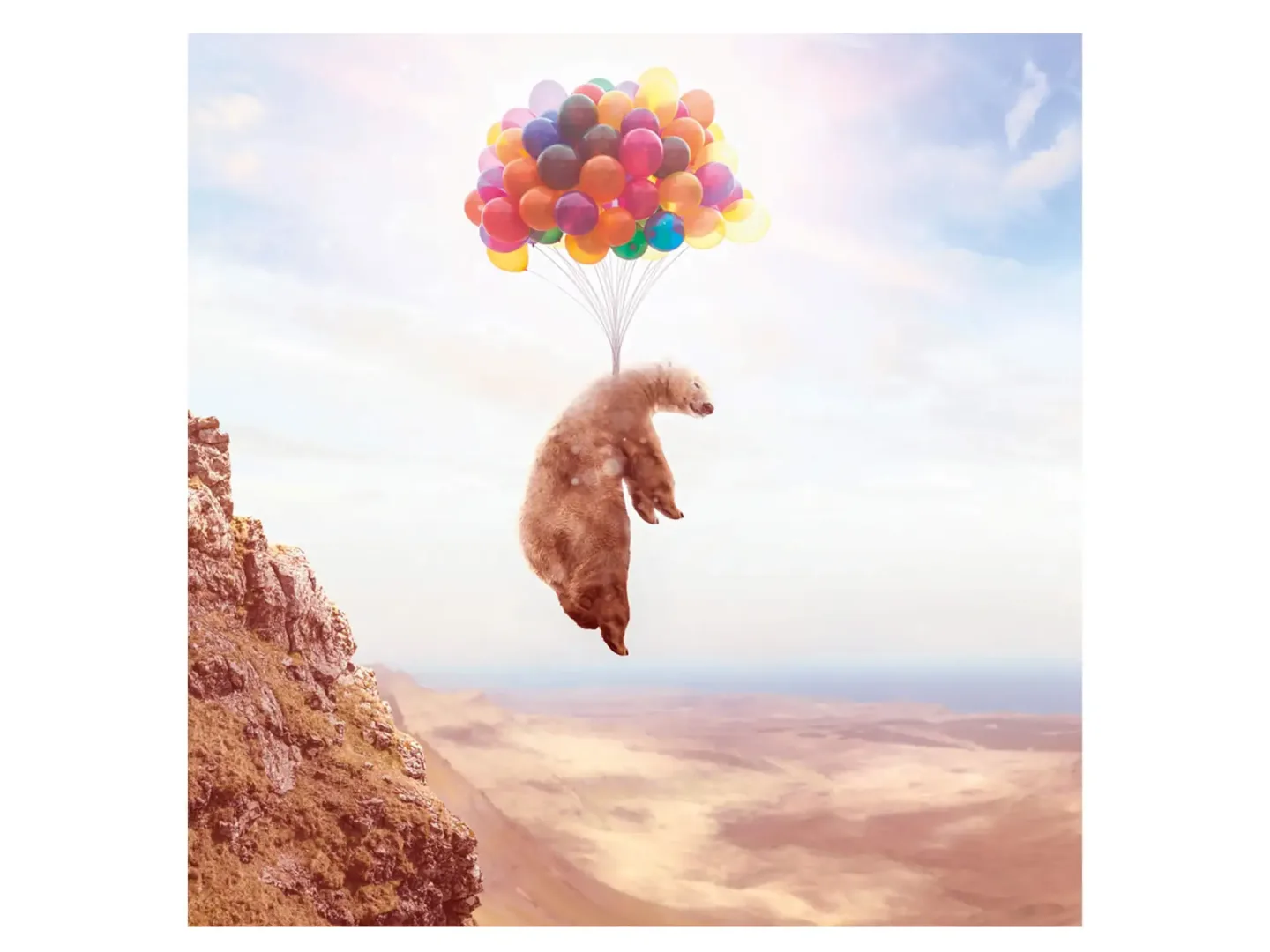 image LAND Digitaldruck auf Acrylglas Fliegender Bär an Luftballons | Schubiger Möbel