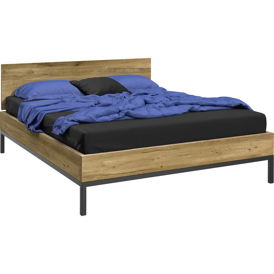 Bett Holz Werk eiche Holz/Metall Massivholz 160 x 200 cm
