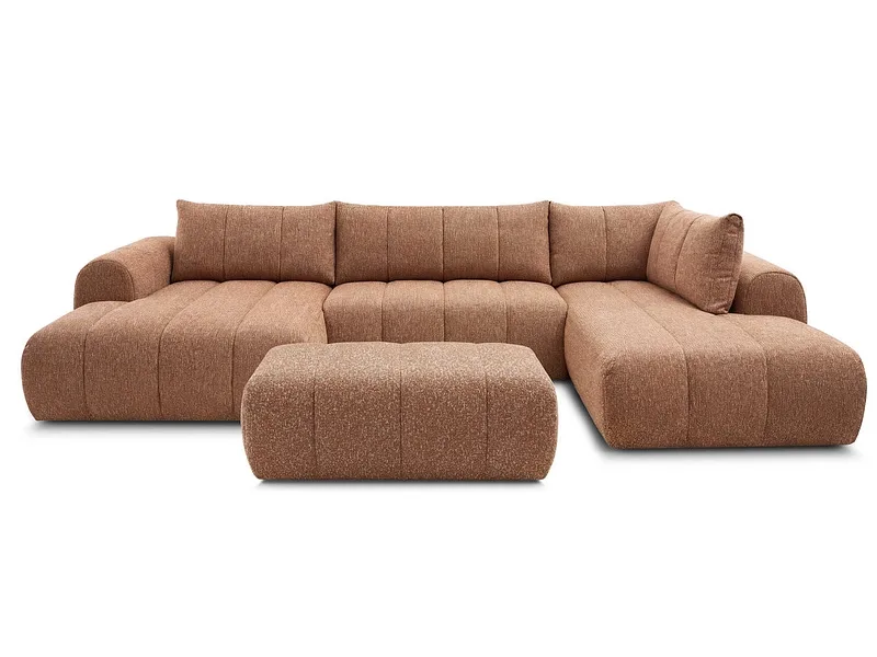 Panorama-Ecksofa mit Hocker BOBOCHIC NESTY Stoff chiniert orange